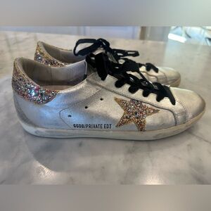 Golden Goose Superstar silver leather glitter  star sz 39 Good Used Condition